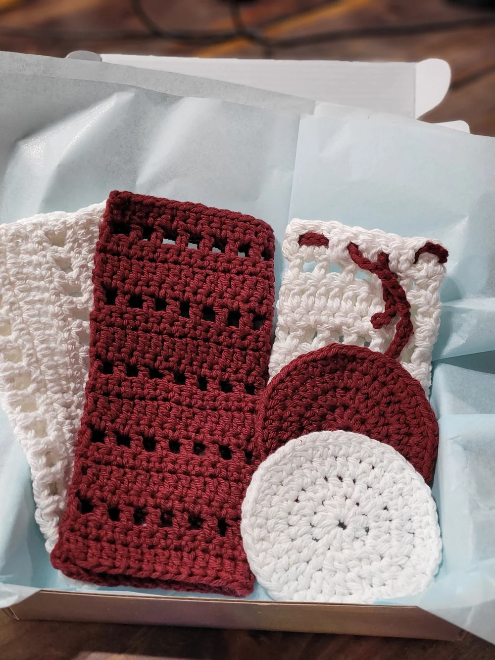 Handmade Crochet Set - Burgundy and White